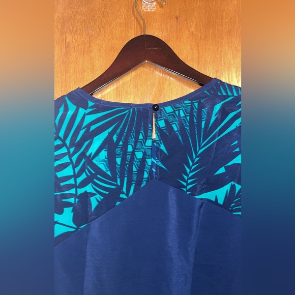 •BE BOP•NWT NAVY/TURQUOISE TROPICAL TAHITIAN PALM LEAVES SHIFT DRESS SIZE XS - Picture 6 of 8